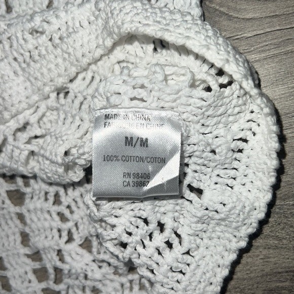 THEORY Crochet Open Knit Top Medium Unlined White Coastal Resortwear Bohemian - Picture 9 of 10